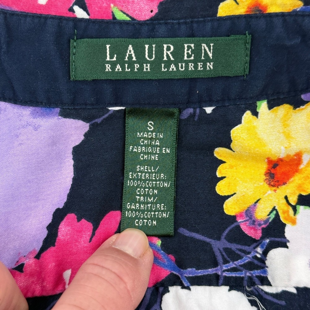 Lauren Ralph Lauren Button Down Blouse Shirt Womens S Navy Blue Colorful Floral - Picture 4 of 11